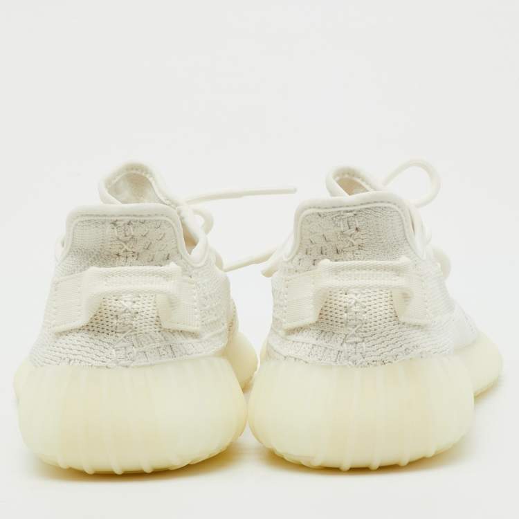 Pre Owned Yeezy x Adidas White Knit Fabric Boost 350 V2 Bone Sneakers Size 38 2/3