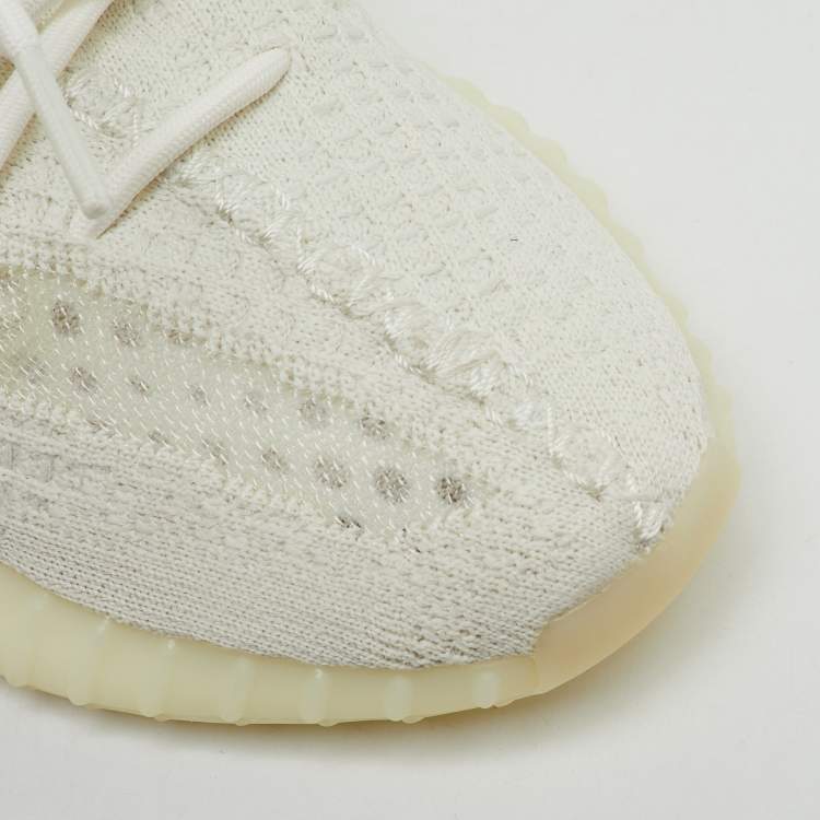Pre Owned Yeezy x Adidas White Knit Fabric Boost 350 V2 Bone Sneakers Size 38 2/3