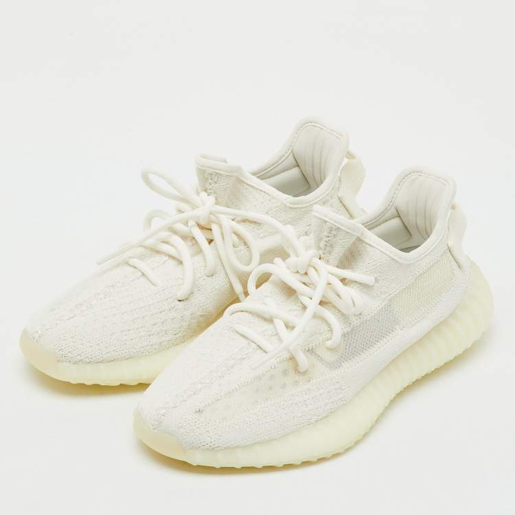 Pre Owned Yeezy x Adidas White Knit Fabric Boost 350 V2 Bone Sneakers Size 38 2/3