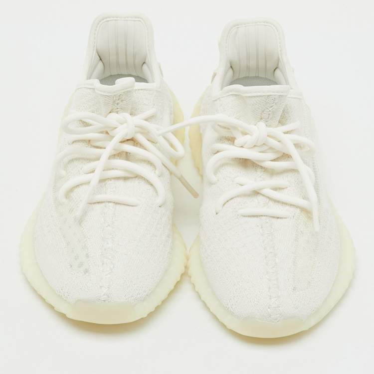 Pre Owned Yeezy x Adidas White Knit Fabric Boost 350 V2 Bone Sneakers Size 38 2/3