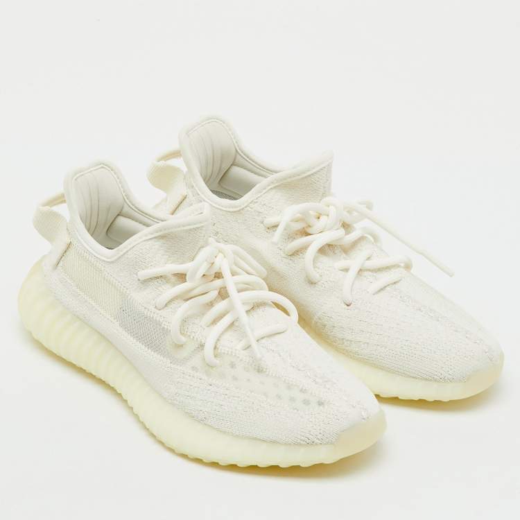 Pre Owned Yeezy x Adidas White Knit Fabric Boost 350 V2 Bone Sneakers Size 38 2/3