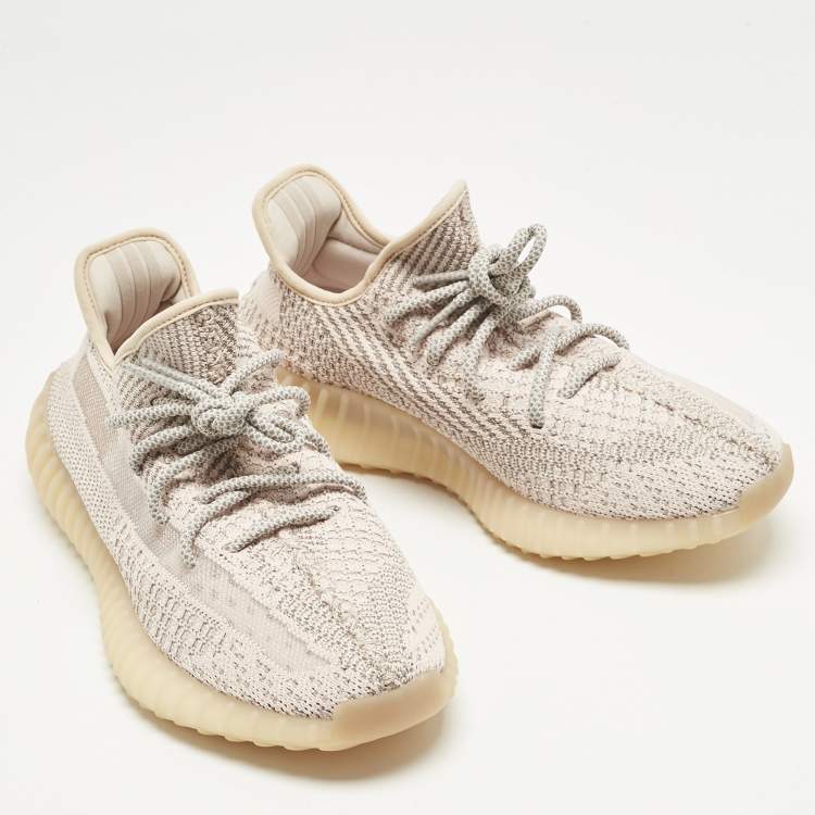 Pre Owned Yeezy x Adidas Pink Knit Fabric Boost 350 V2 Synth (Reflective) Sneakers Size 42 2/3