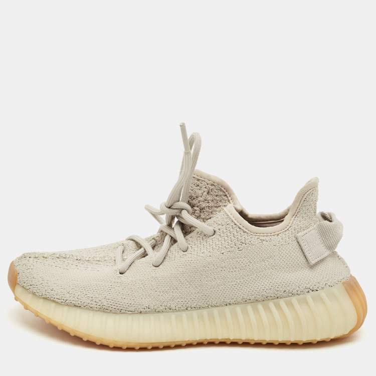 Pre Owned Yeezy x Adidas Grey Knit Fabric Boost 350 V2 Sesame Sneakers Size 38