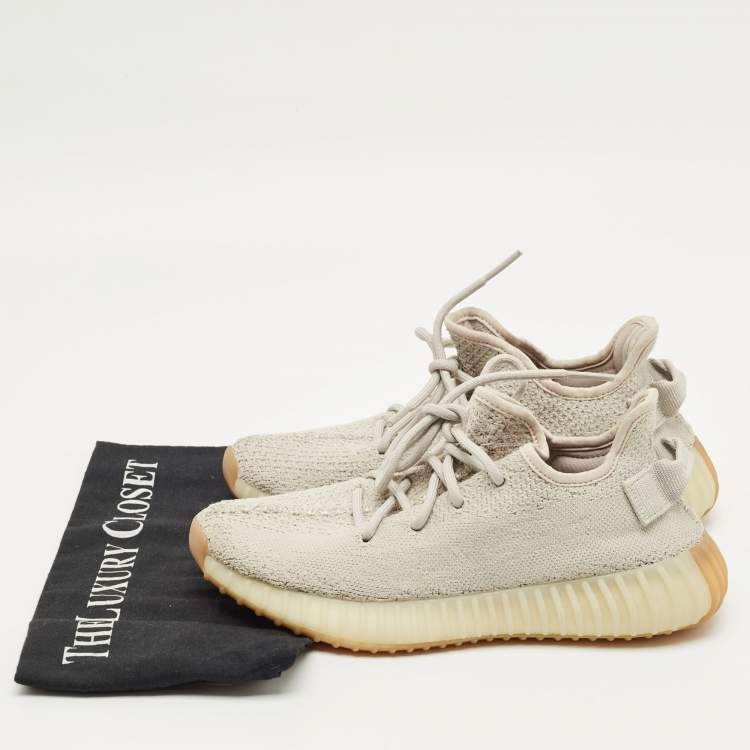 Pre Owned Yeezy x Adidas Grey Knit Fabric Boost 350 V2 Sesame Sneakers Size 38