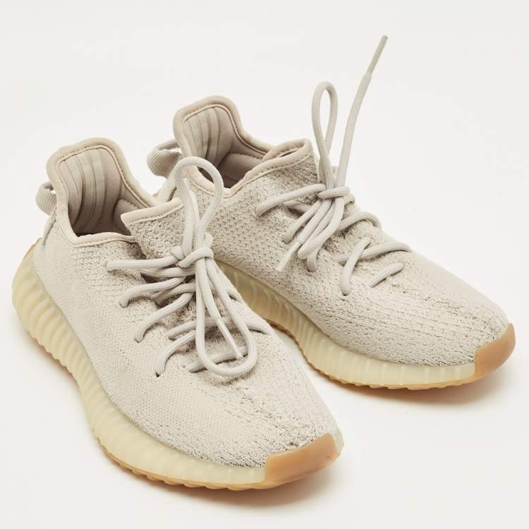 Pre Owned Yeezy x Adidas Grey Knit Fabric Boost 350 V2 Sesame Sneakers Size 38