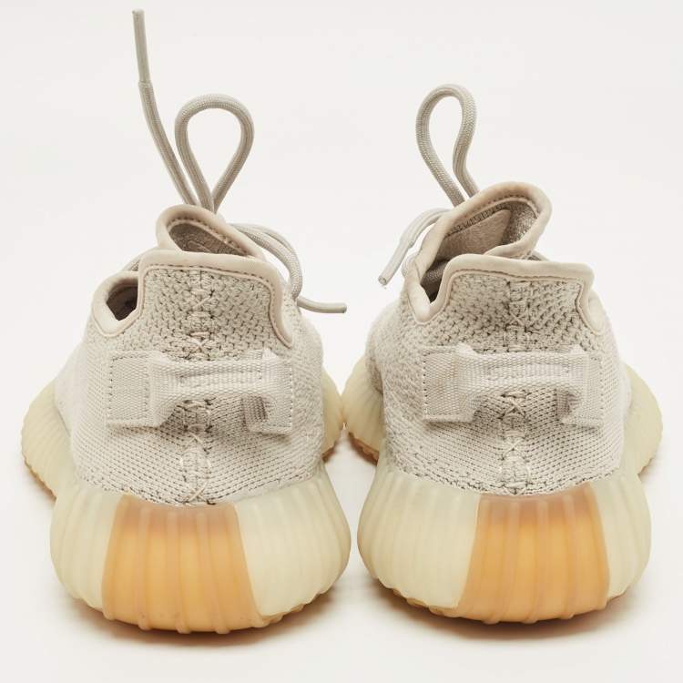 Pre Owned Yeezy x Adidas Grey Knit Fabric Boost 350 V2 Sesame Sneakers Size 38