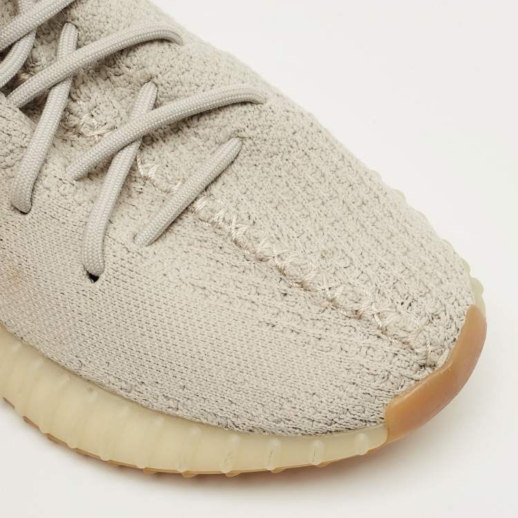 Pre Owned Yeezy x Adidas Grey Knit Fabric Boost 350 V2 Sesame Sneakers Size 38