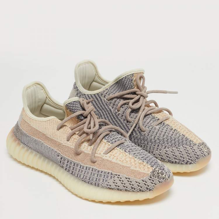 Pre Owned Yeezy x Adidas Multicolor Knit Fabric Boost 350 V2 Ash Pearl Sneakers Size 43 1/3