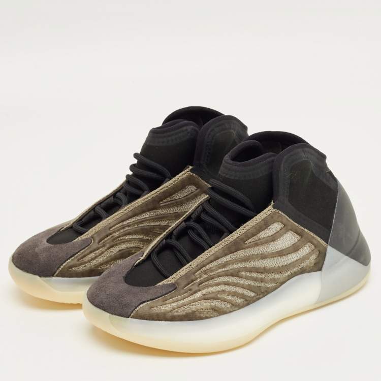 Pre Owned Yeezy x Adidas Grey/Black Suede and Knit Fabric QNTM Barium Sneakers Size 37 1/3