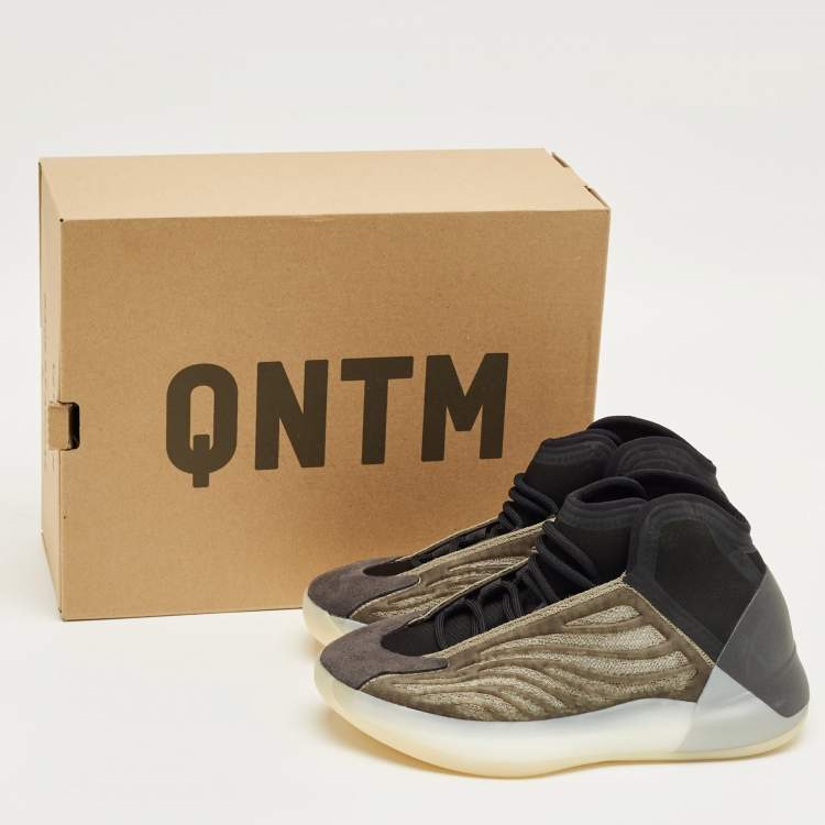 Pre Owned Yeezy x Adidas Grey/Black Suede and Knit Fabric QNTM Barium Sneakers Size 37 1/3