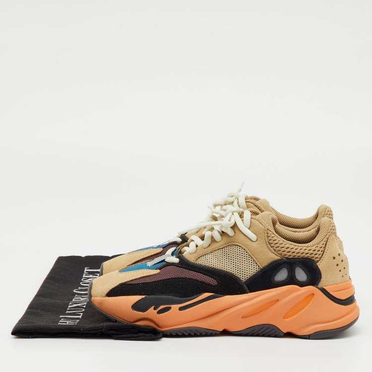 Pre Owned Yeezy x Adidas Multicolor Mesh, Leather and Suede Boost 700 Enflame Amber Sneakers Size 37 1/3
