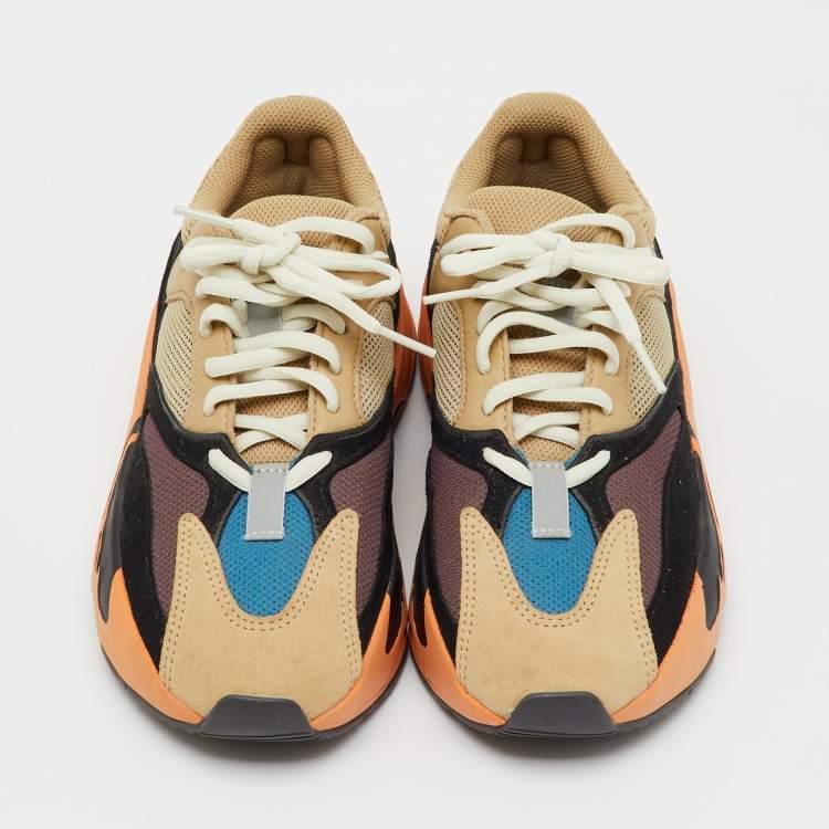 Pre Owned Yeezy x Adidas Multicolor Mesh, Leather and Suede Boost 700 Enflame Amber Sneakers Size 37 1/3