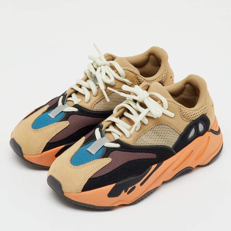 Pre Owned Yeezy x Adidas Multicolor Mesh, Leather and Suede Boost 700 Enflame Amber Sneakers Size 37 1/3