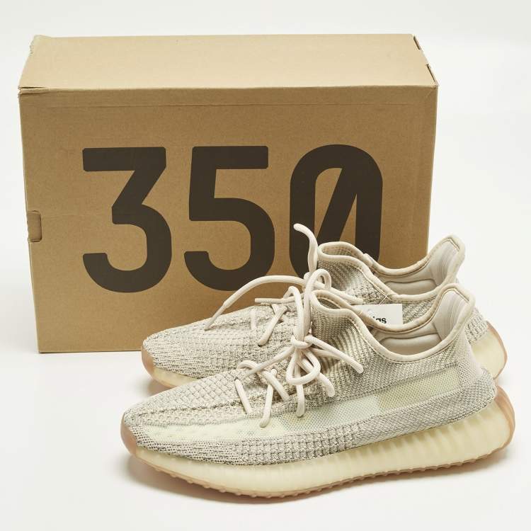 Pre Owned Yeezy x Adidas Boost 350 V2 Citrin (Non-Reflective) Size 43 1/3 Pale Green Knit Fabric Low Top Sneakers