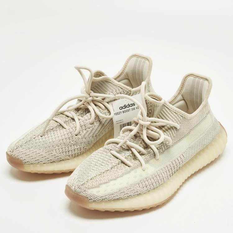 Pre Owned Yeezy x Adidas Boost 350 V2 Citrin (Non-Reflective) Size 43 1/3 Pale Green Knit Fabric Low Top Sneakers