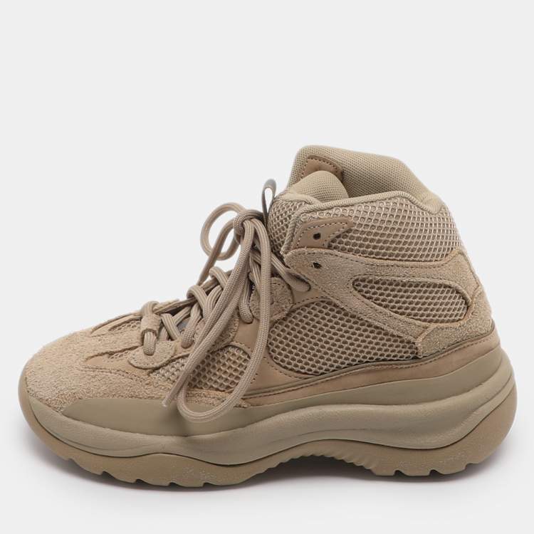 Pre Owned Yeezy x Adidas Desert Boot Rock Size 38 2/3 Brown Mesh and Suede Sneakers