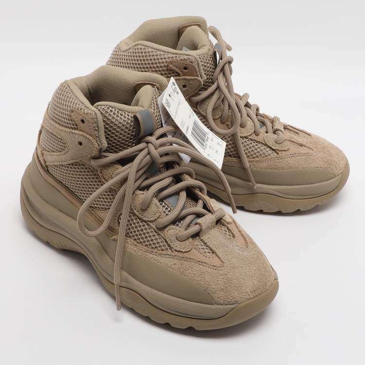 Pre Owned Yeezy x Adidas Desert Boot Rock Size 38 2/3 Brown Mesh and Suede Sneakers