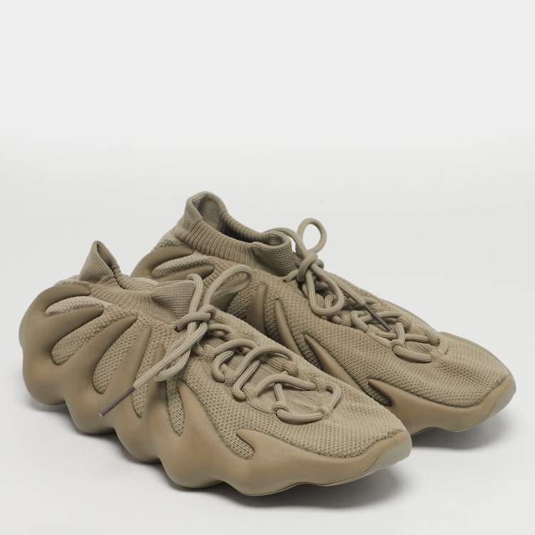 Pre Owned Yeezy x Adidas 450 Stone Flax Size 46 Grey Knit Fabric Low Top Sneakers