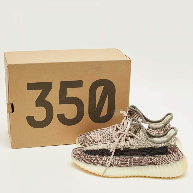 Pre Owned Yeezy x Adidas Boost 350 V2 Zyon Size 42.5 Beige/Brown Knit Fabric Low Top Sneakers