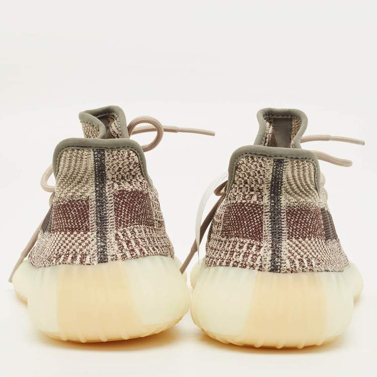 Pre Owned Yeezy x Adidas Boost 350 V2 Zyon Size 42.5 Beige/Brown Knit Fabric Low Top Sneakers