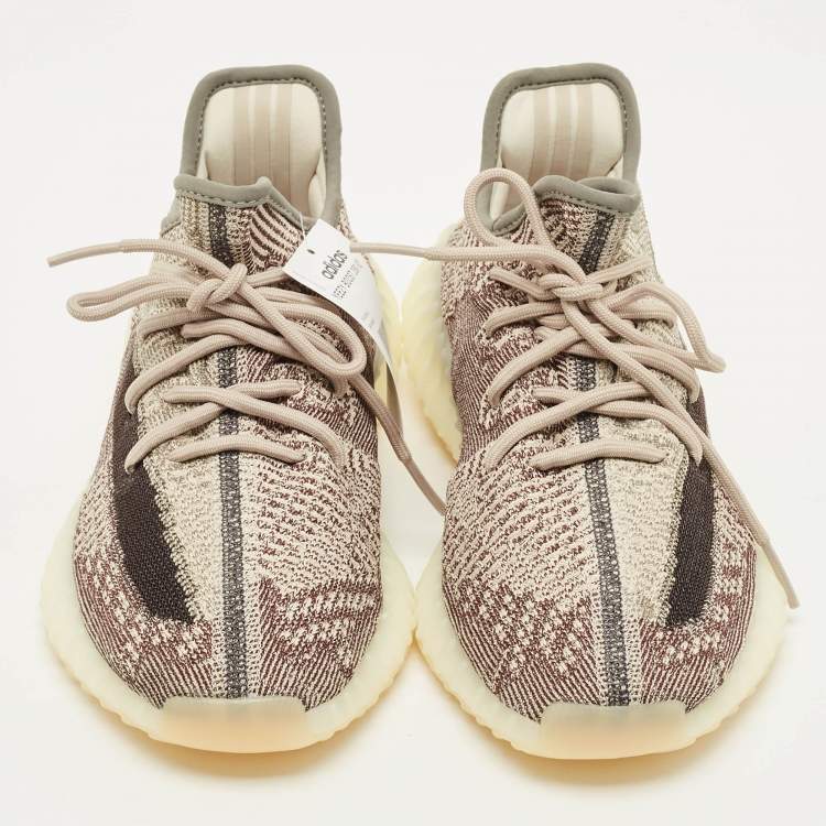 Pre Owned Yeezy x Adidas Boost 350 V2 Zyon Size 42.5 Beige/Brown Knit Fabric Low Top Sneakers