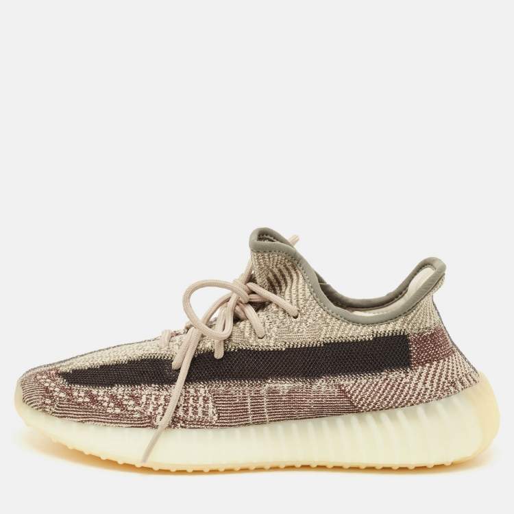 Pre Owned Yeezy x Adidas Boost 350 V2 Zyon Size 42.5 Beige/Brown Knit Fabric Low Top Sneakers