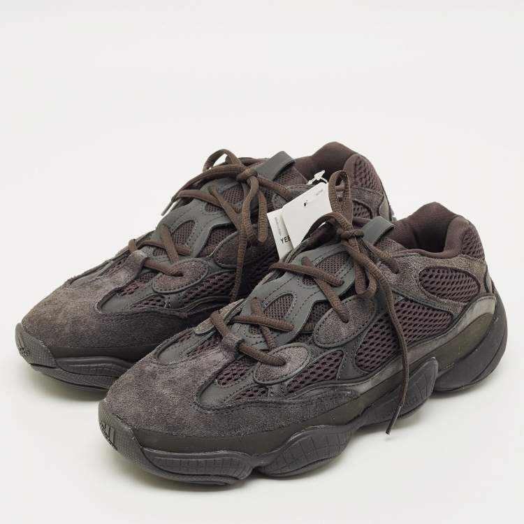 Pre Owned Yeezy x Adidas 500 Utility Black Size 42 2/3 Black Mesh and Suede Low Top Sneakers