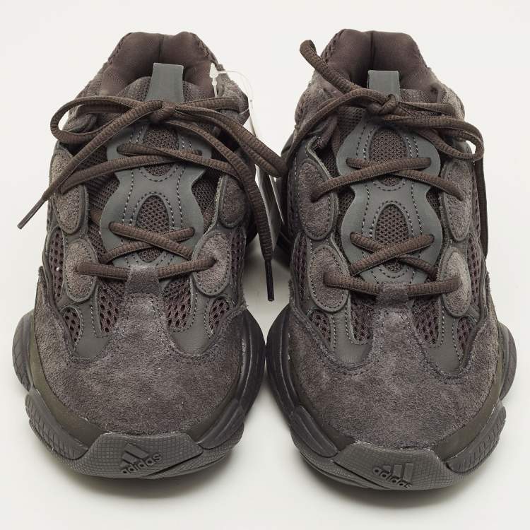 Pre Owned Yeezy x Adidas 500 Utility Black Size 42 2/3 Black Mesh and Suede Low Top Sneakers