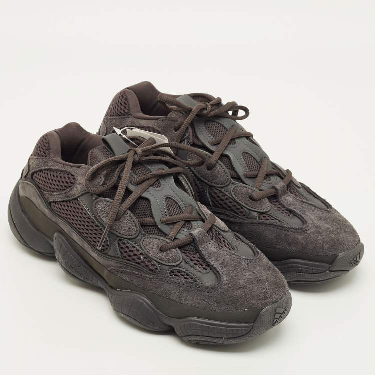 Pre Owned Yeezy x Adidas 500 Utility Black Size 42 2/3 Black Mesh and Suede Low Top Sneakers