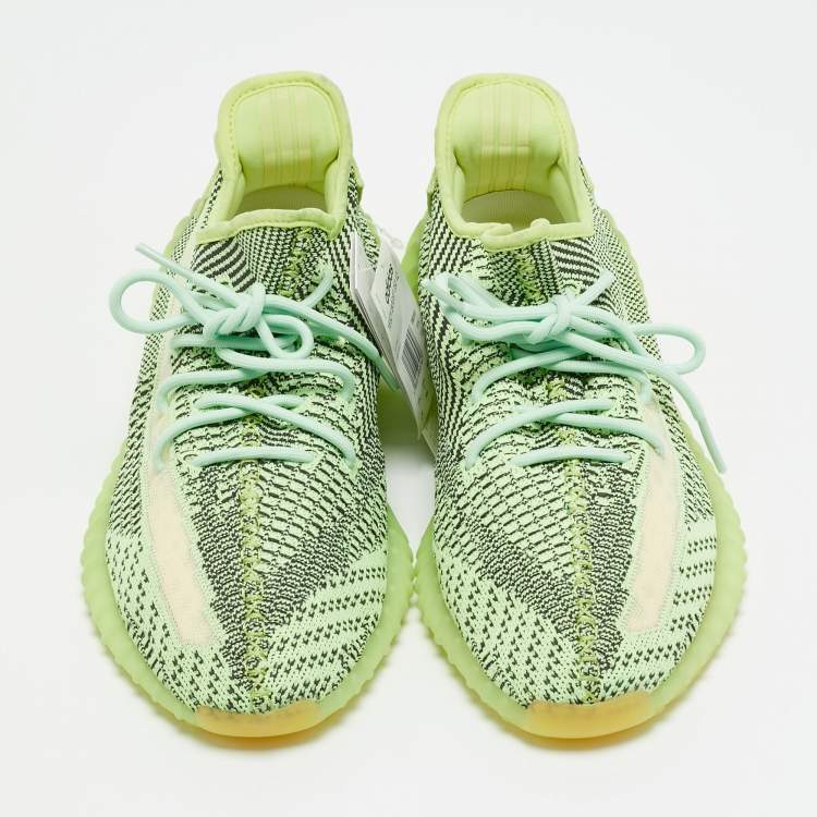 Pre Owned Yeezy x Adidas Boost 350 V2 Yeezreel (Non Reflective) Size 46 2/3 Neon Green Knit Fabric Sneakers
