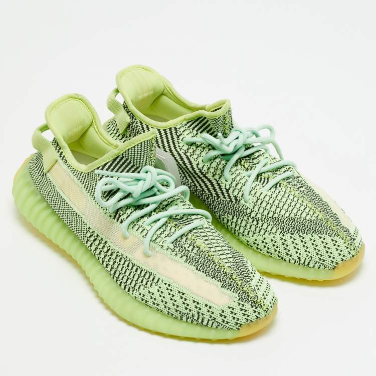 Pre Owned Yeezy x Adidas Boost 350 V2 Yeezreel (Non Reflective) Size 46 2/3 Neon Green Knit Fabric Sneakers