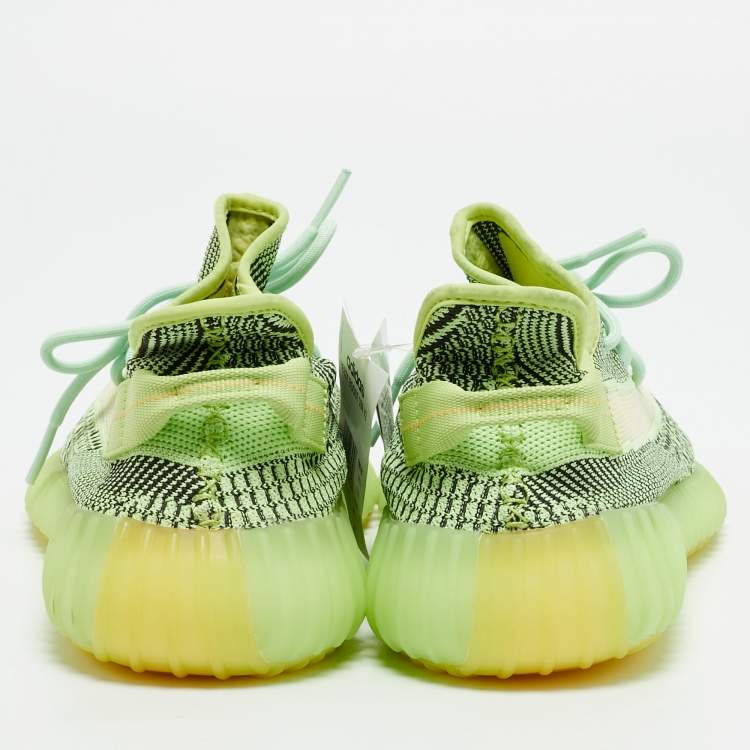 Pre Owned Yeezy x Adidas Boost 350 V2 Yeezreel (Non Reflective) Size 46 2/3 Neon Green Knit Fabric Sneakers