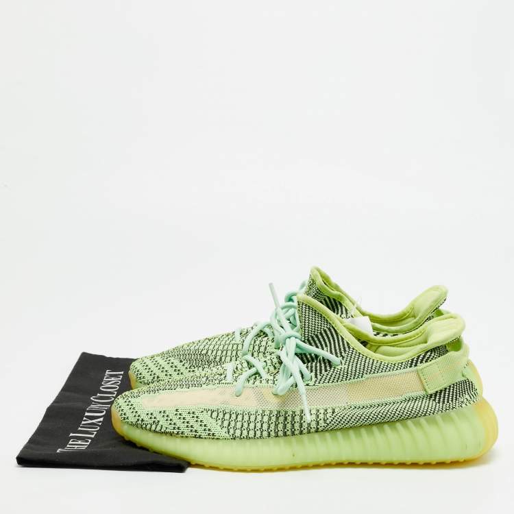Pre Owned Yeezy x Adidas Boost 350 V2 Yeezreel (Non Reflective) Size 46 2/3 Neon Green Knit Fabric Sneakers
