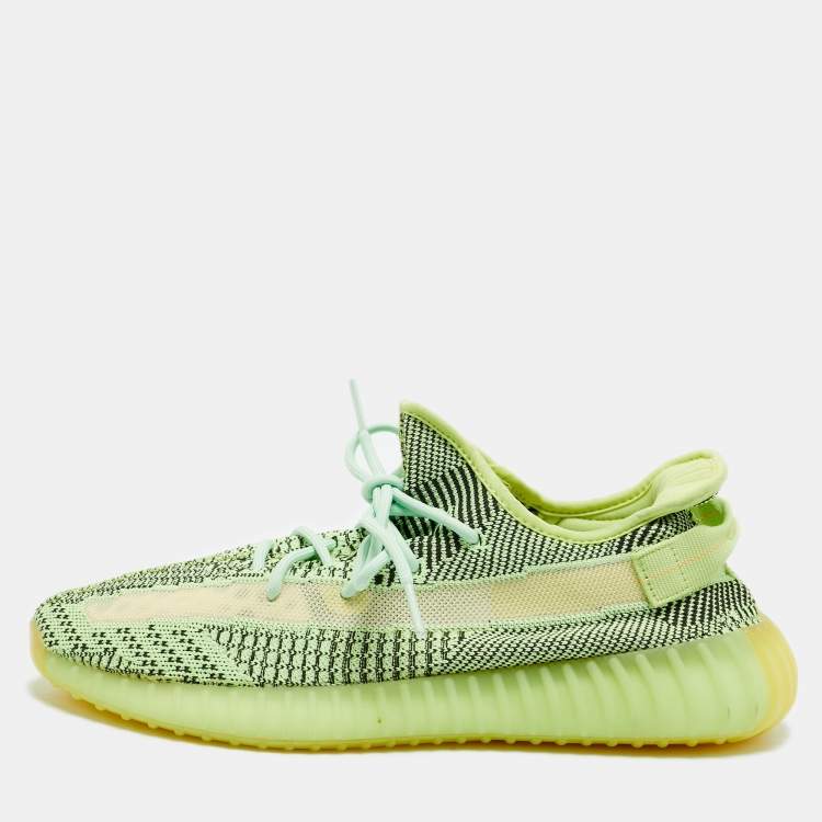 Pre Owned Yeezy x Adidas Boost 350 V2 Yeezreel (Non Reflective) Size 46 2/3 Neon Green Knit Fabric Sneakers
