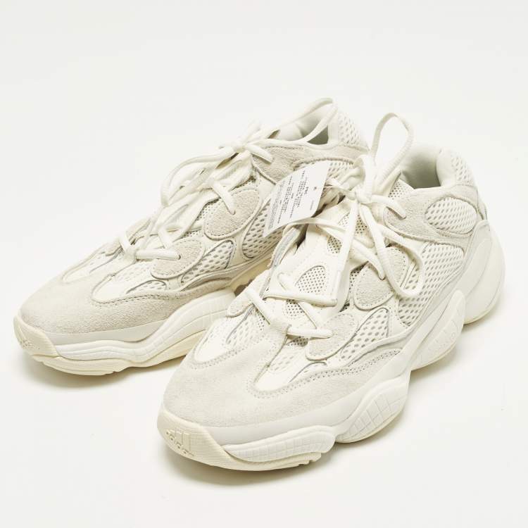 Pre Owned Yeezy x Adidas 500 Size 44 Cream Mesh and Suede Low Top Sneakers