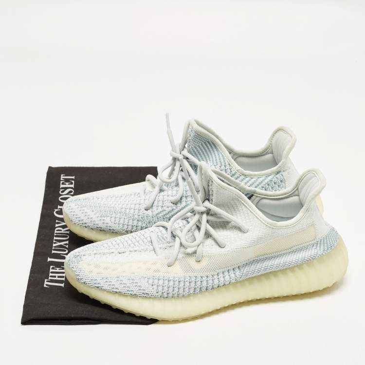 Pre Owned Yeezy x Adidas Boost 350 V2 Size 44 Blue Knit Fabric Low Top Sneakers