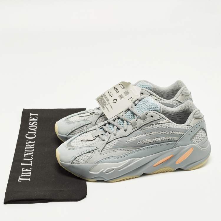 Pre Owned Yeezy x Adidas Boost 700 V2 Size 44 Blue/Grey Knit Fabric and Leather Low Top Sneakers