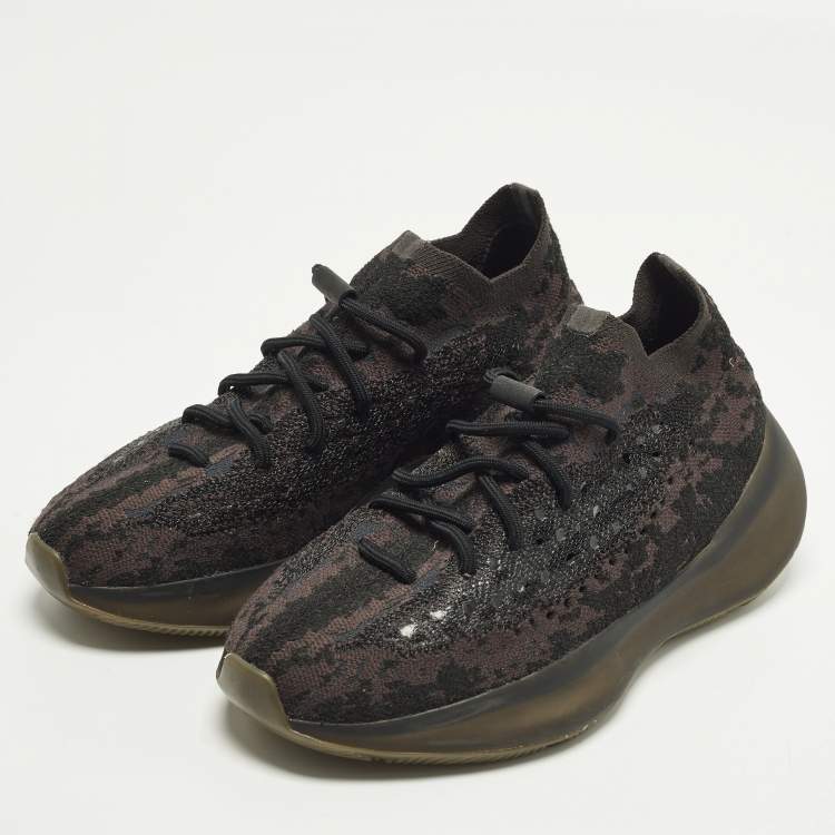 Pre Owned Yeezy x Adidas Boost 380 Onyx Size 40.5 Black/Brown Knit Fabric Low Top Sneakers