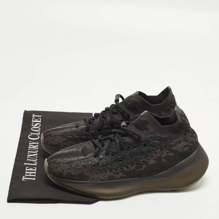 Pre Owned Yeezy x Adidas Boost 380 Onyx Size 40.5 Black/Brown Knit Fabric Low Top Sneakers