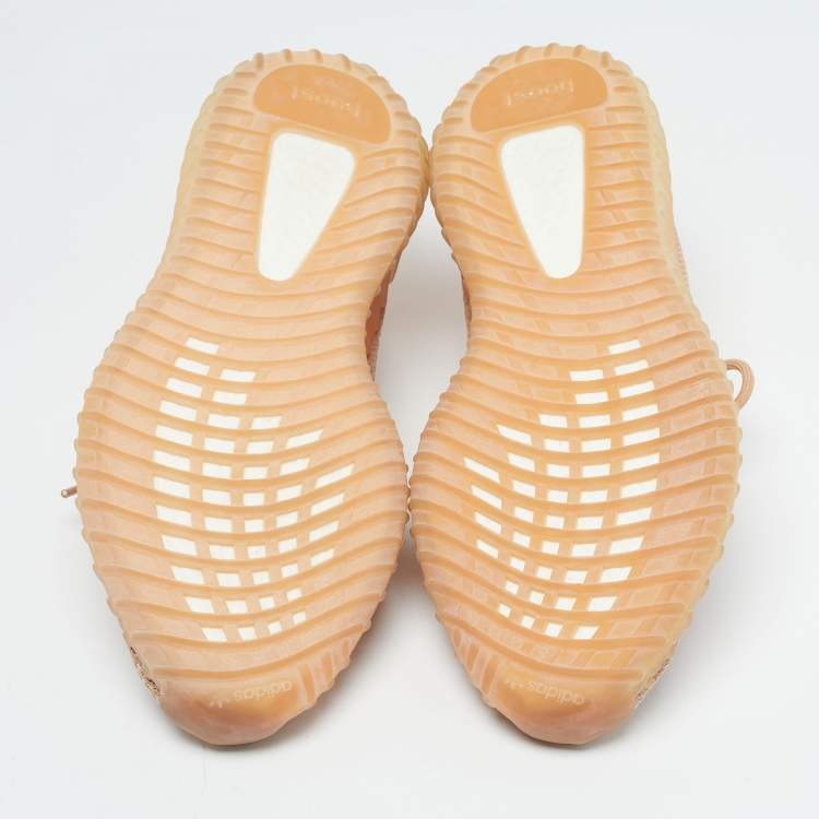 Pre Owned Yeezy x Adidas Boost 350 V2 Clay Size 47.5 Orange Knit Fabric Lace Up Sneakers