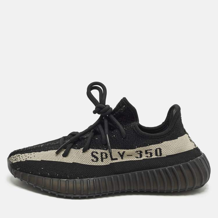 Pre Owned Yeezy x Adidas Boost 350 V2 Core Black White Size 40 Black Knit Fabric Low Top Sneakers