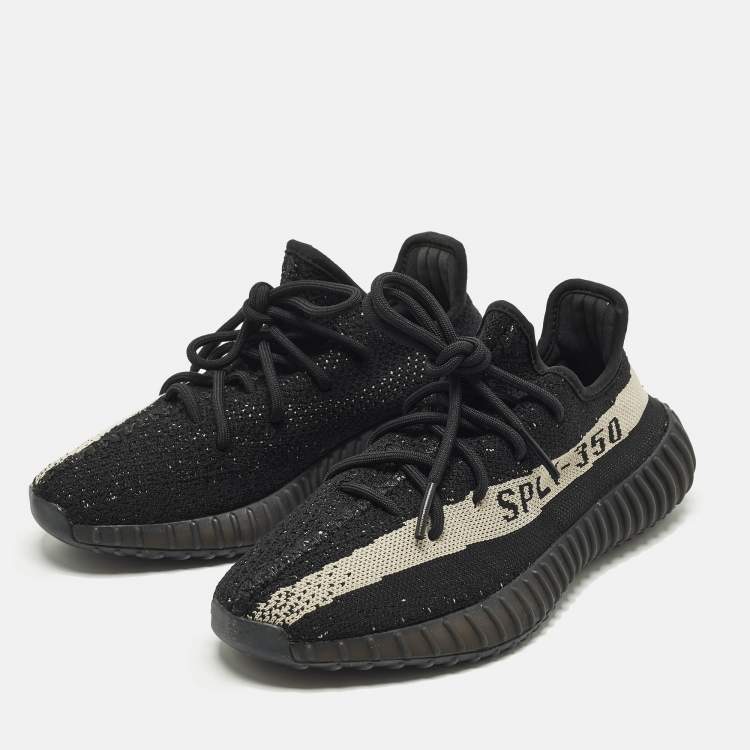 Pre Owned Yeezy x Adidas Boost 350 V2 Core Black White Size 40 Black Knit Fabric Low Top Sneakers