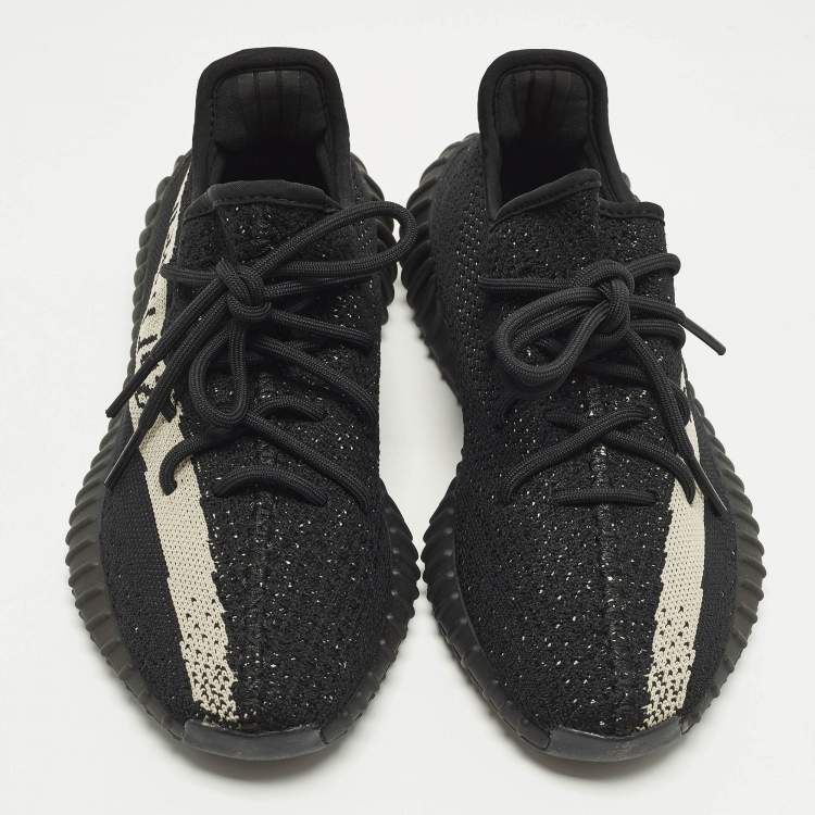 Pre Owned Yeezy x Adidas Boost 350 V2 Core Black White Size 40 Black Knit Fabric Low Top Sneakers