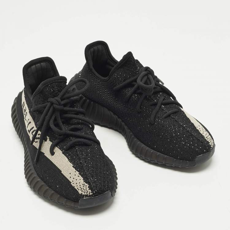 Pre Owned Yeezy x Adidas Boost 350 V2 Core Black White Size 40 Black Knit Fabric Low Top Sneakers