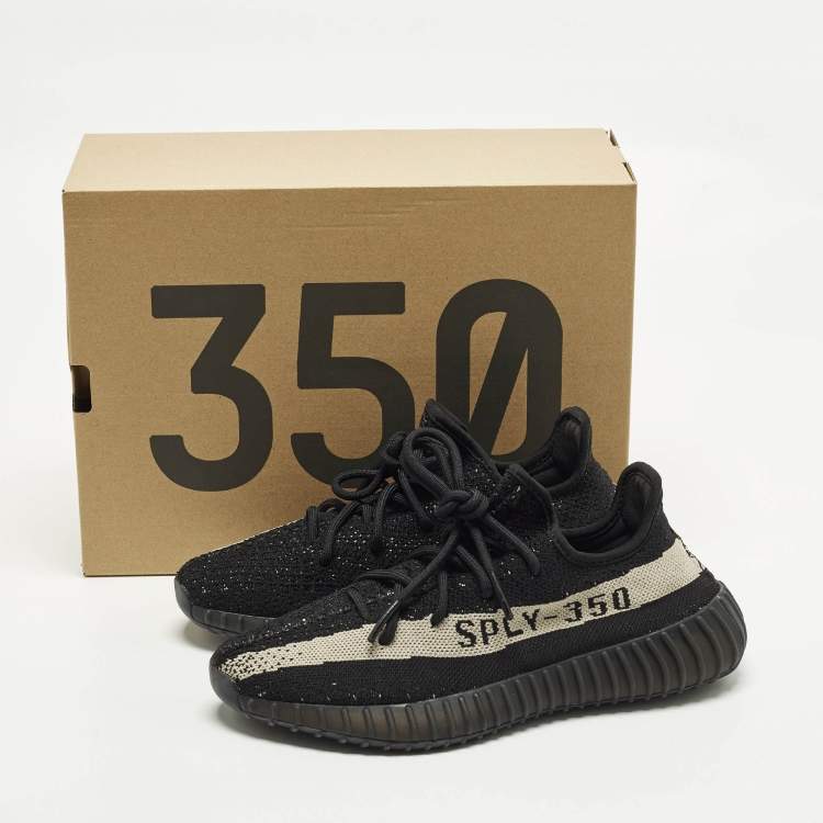Pre Owned Yeezy x Adidas Boost 350 V2 Core Black White Size 40 Black Knit Fabric Low Top Sneakers