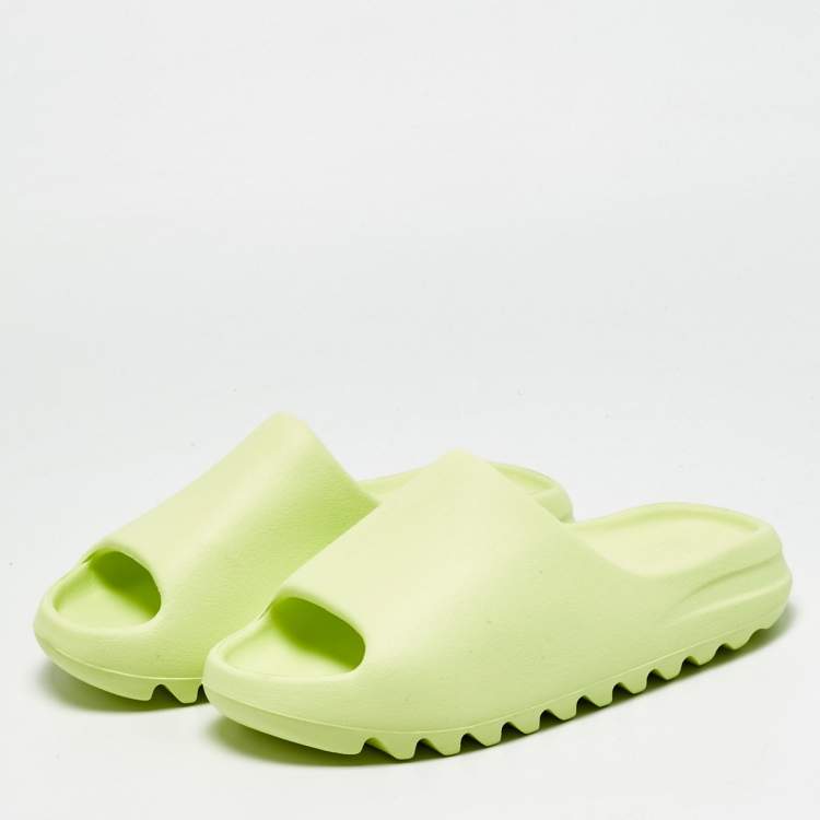 Pre Owned Yeezy x Adidas Slide Glow Green Size 39 Neon Green Rubber Sandals