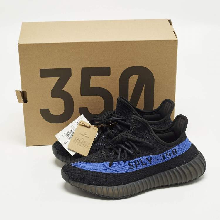 Pre Owned Yeezy x Adidas Boost 350 V2 Dazzling Blue Size 40 Black Knit Fabric Low Top Sneakers