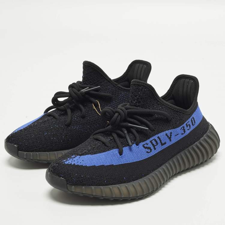 Pre Owned Yeezy x Adidas Boost 350 V2 Dazzling Blue Size 40 Black Knit Fabric Low Top Sneakers