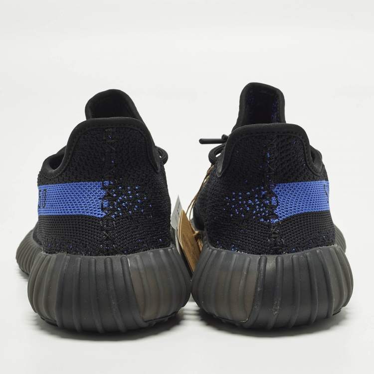 Pre Owned Yeezy x Adidas Boost 350 V2 Dazzling Blue Size 40 Black Knit Fabric Low Top Sneakers