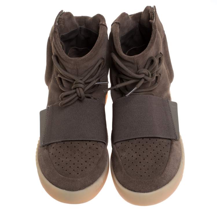 Pre Owned Yeezy By Adidas Boost 750 Brown Suede Leather Glow In The Dark High Top Sneakers Size 42.5